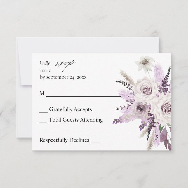 Lavender Purple Floral no Comida RSVP (Anverso)