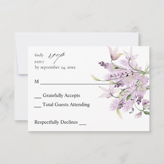 Lavender Purple Floral no Comida RSVP 2 (Anverso)