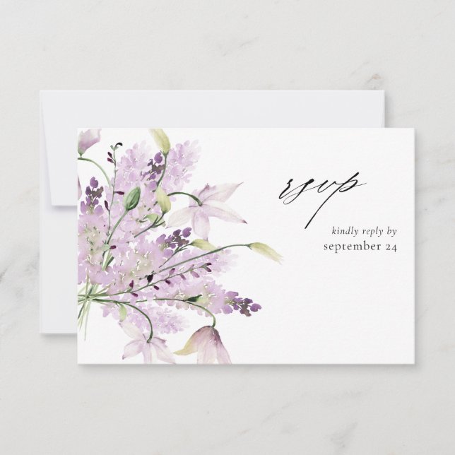 Lavender Purple Floral w Comida Tarjeta RSVP 2 (Anverso)
