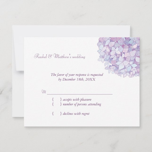 Lavender Purple Hydrangea Wedding RSVP (Anverso)