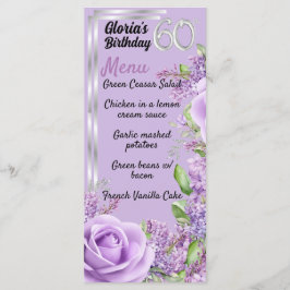 Lavender purple milestone 60th birthday menus