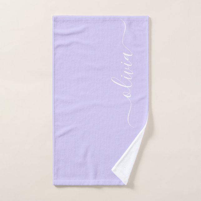 Lavender Purple Modern Script Girly Monograma Nomb (Toalla de mano)