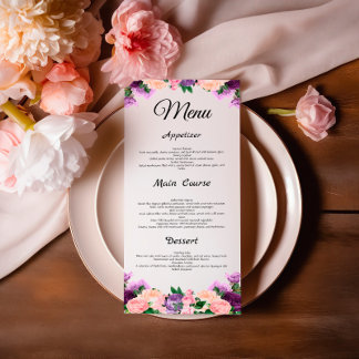 Lavender Purple Peach Pink Floral Boda Menú