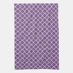 Lavender Quarterfoil Monograma Cocina Toalla de pl
