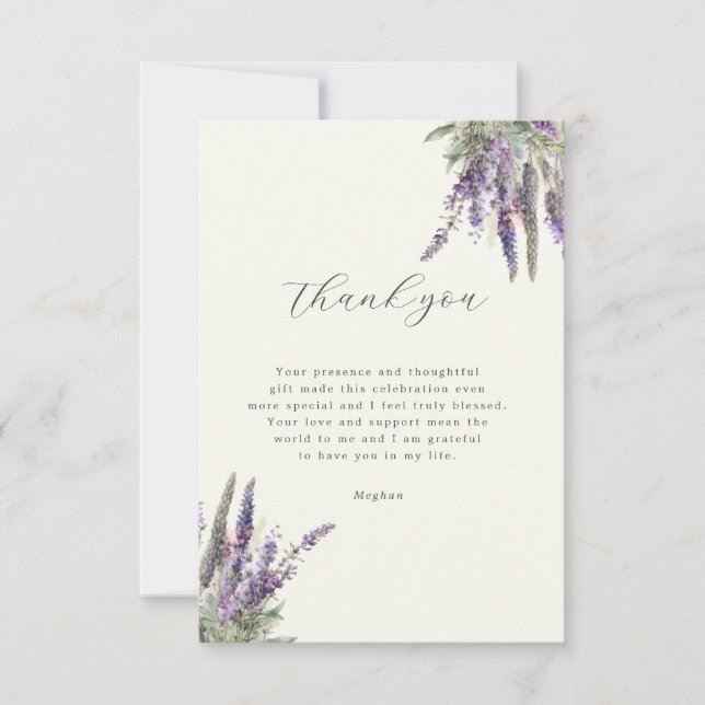 Lavender Regal Floral Bridal Ducha Gracias Tarjeta (Anverso)