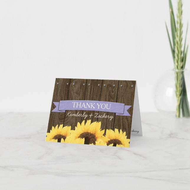LAVENDER RUSTIC SUNFLOWLOWER BODA GRACIAS TARJETA (Anverso)