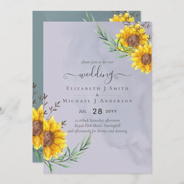 Lavender Sage Sunflowers Rustic Boho Boda (Anverso / Reverso)