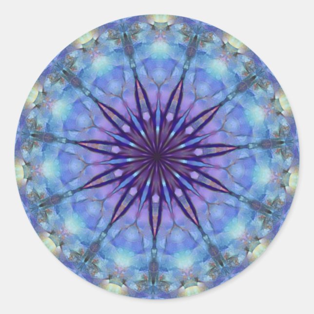 Lavender Starburst Mandala Round Pegatinas (Anverso)