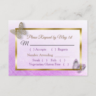 Lavender Tarjeta RSVP de Boda de mariposa rayada d