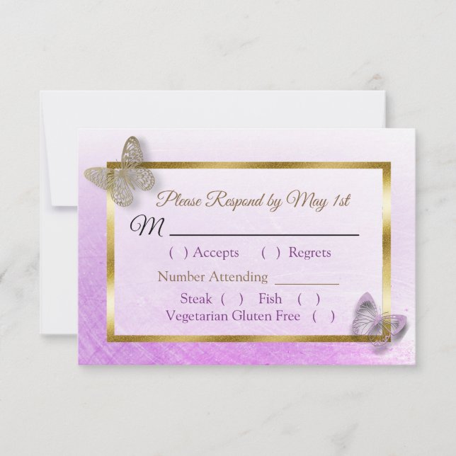 Lavender Tarjeta RSVP de Boda de mariposa rayada d (Anverso)
