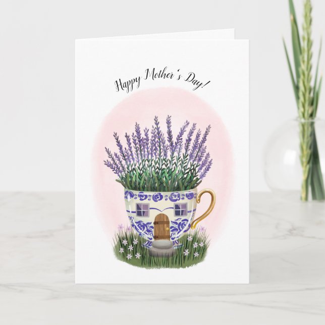 Lavender Teacup Tarjeta del Día de la Madre (Anverso)