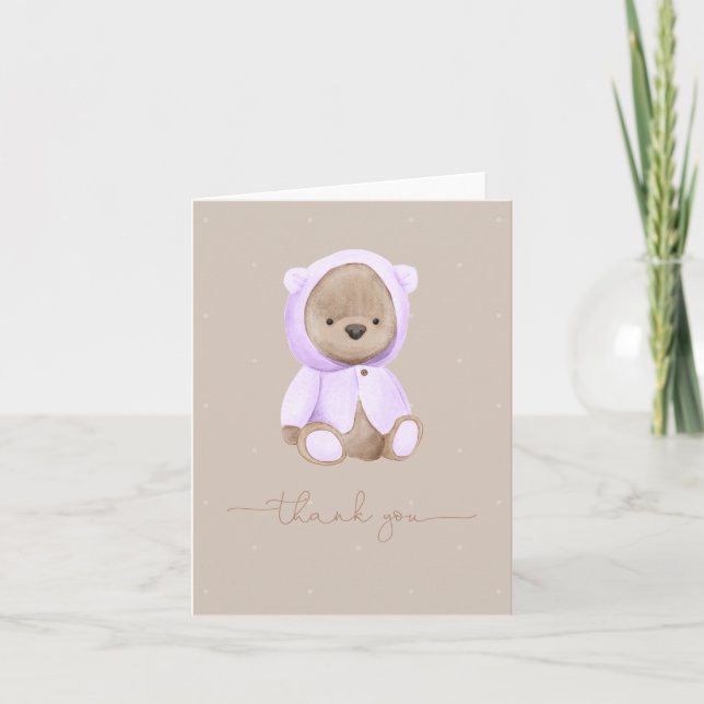 Lavender Teddy Bear acuarela Gracias Tarjeta (Anverso)