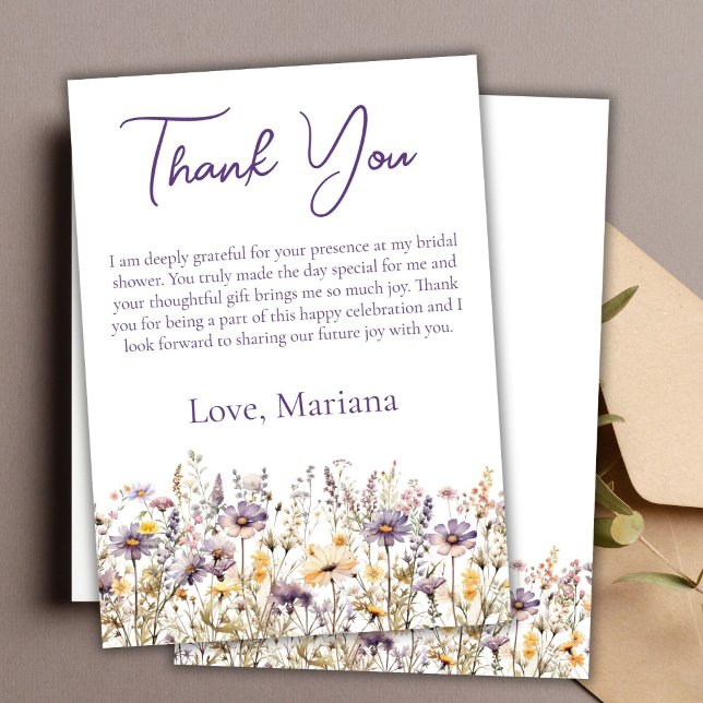 Lavender Wildflowers Bridal Shower Gracias Tarjeta (Subido por el creador)