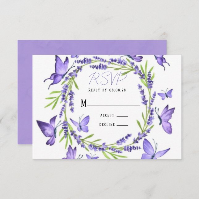 Lavender Wisteria & Butterflies Wedding RSVP (Anverso / Reverso)
