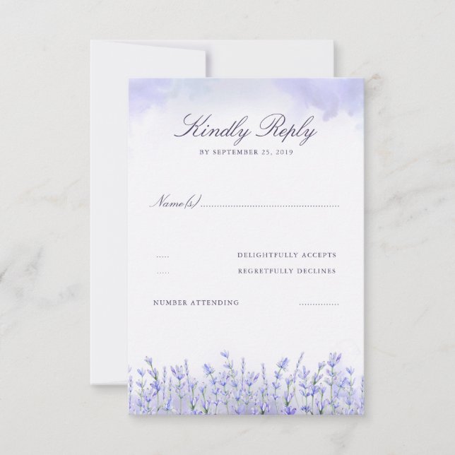 Lavenders Field Floral Purple Wedding RSVP (Anverso)