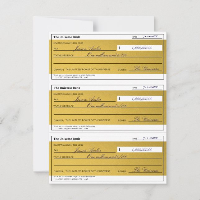 Law of Attraction 3 Blank Printable Gold Checks (Anverso)
