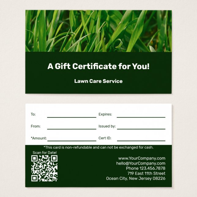 Lawn Care Maintenance Company Gift Certificate (Anverso y reverso)