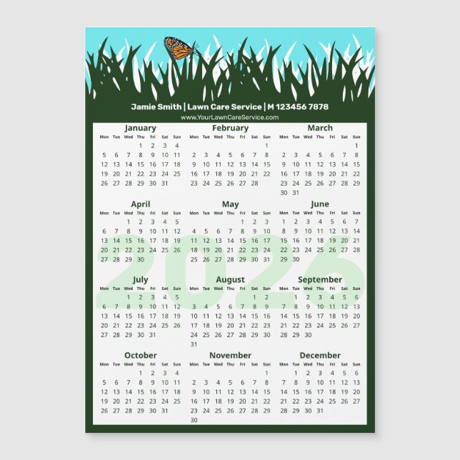 Lawn & Garden Maintenance Magnetic 2026 Calendar (Anverso)