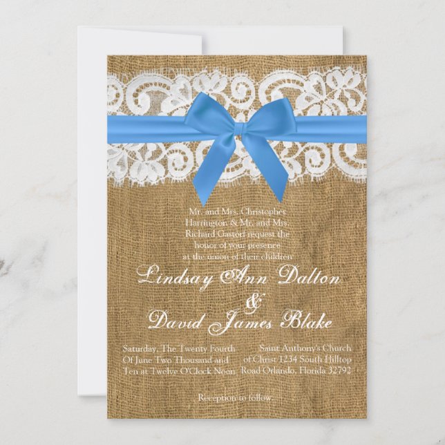 Lazo azul de argamasa con invitación a bodas las 2 (Anverso)