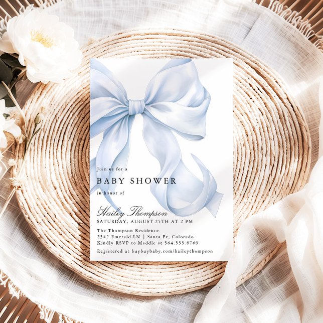 Lazo Azul Invitación de Baby Shower Coquette (Subido por el creador)