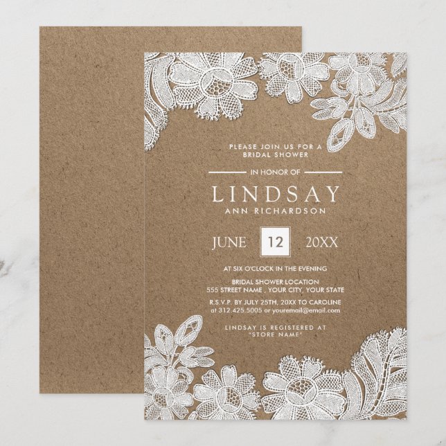 Lazo blanco | Invitaciones a la ducha con papel Kr (Anverso / Reverso)