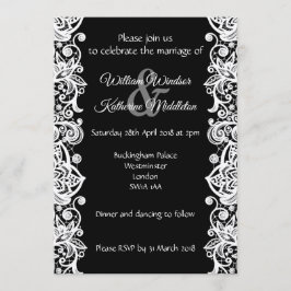 Lazo blanco sobre fondo negro Invitación a la boda