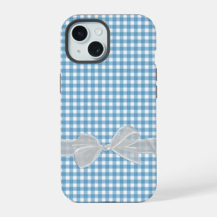 Lazo blanco sobre gingham azul