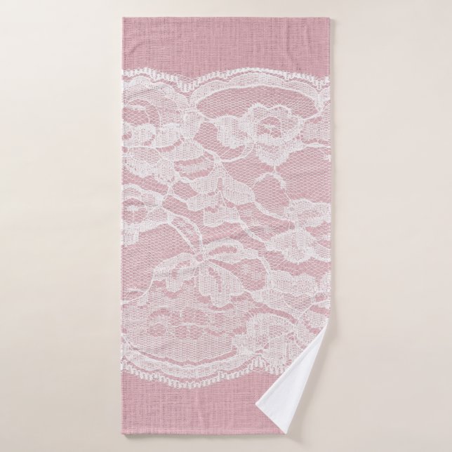Lazo blanco sobre la textura de lino rosa pastel (Toalla de baño)