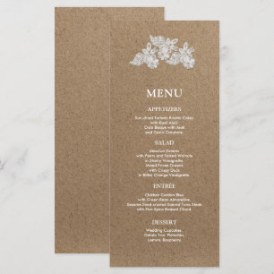 Lazo blanco   Tarjetas de menú de Kraft Paper Boda