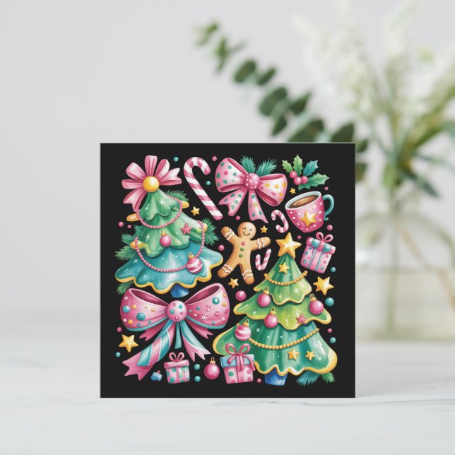 Lazo de árbol de Navidad floral elegante rosa azul (Anverso de pie)