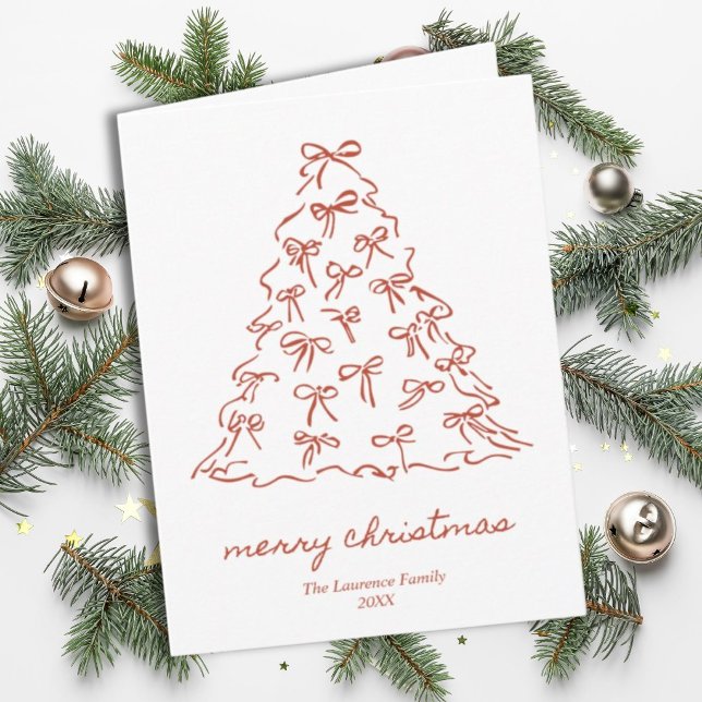 Lazo de árbol rojo de Navidad alegre simple doblad (Merry Christmas Folded Holiday Card)