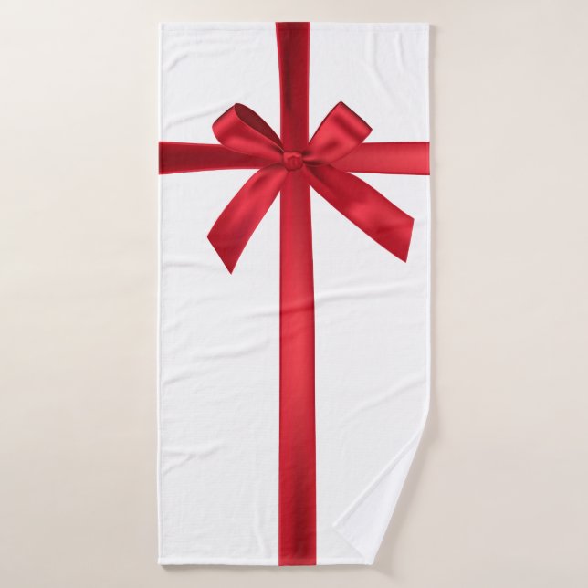 Lazo de cinta de satén rojo para fiesta navideña (Toalla de baño)