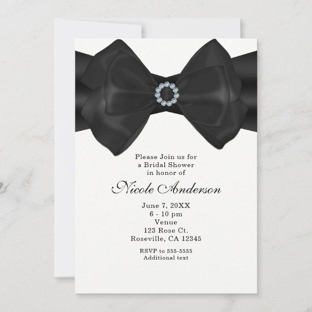 Lazo de cinta negro y diamantes invitaciones elega (Anverso)