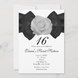 Lazo de cinta negro y rosa blanca invitaciones ele