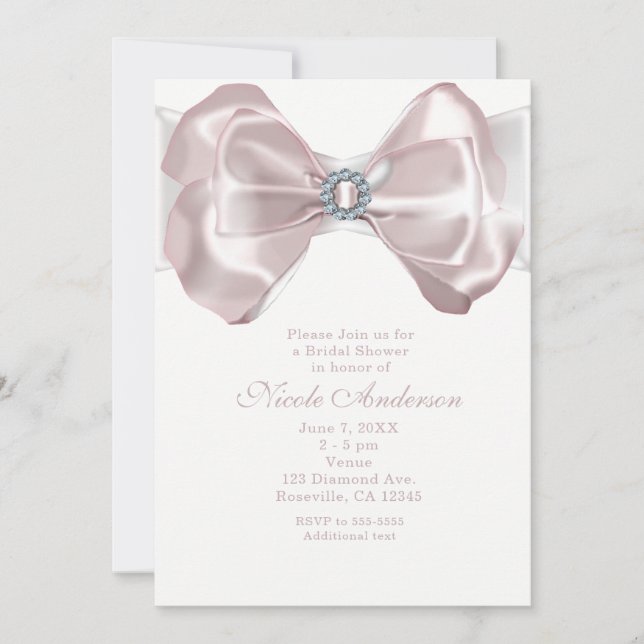 Lazo de cinta rosa y diamantes invitaciones chic (Anverso)