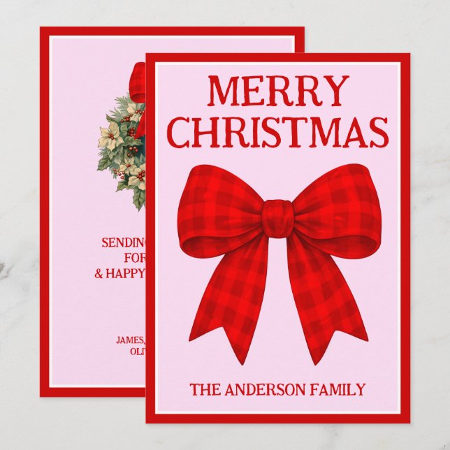 Lazo de Gingham Rojo Feliz Navidad (Anverso / Reverso)