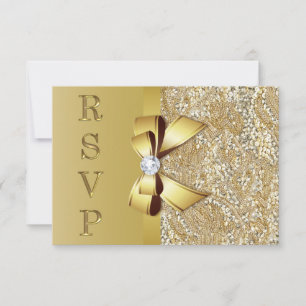 Lazo de lentejuelas de oro falso RSVP de diamante