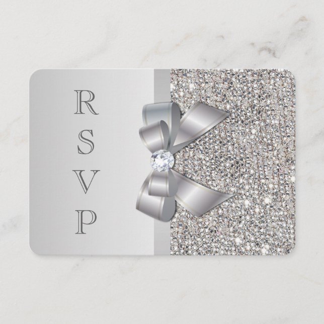 Lazo de lentejuelas plateadas falsas para RSVP de  (Anverso)