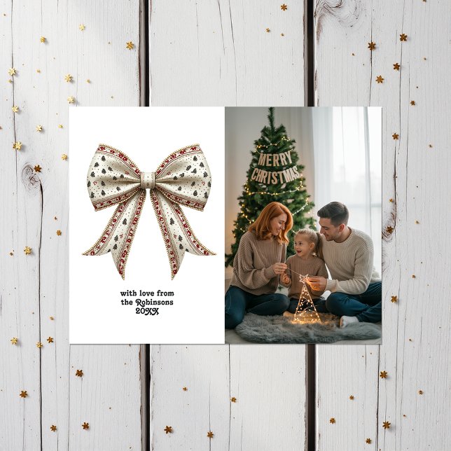 Lazo de Navidad Elegante Fiesta Navideña (Elegant Christmas Bow Christmas Holiday Card)