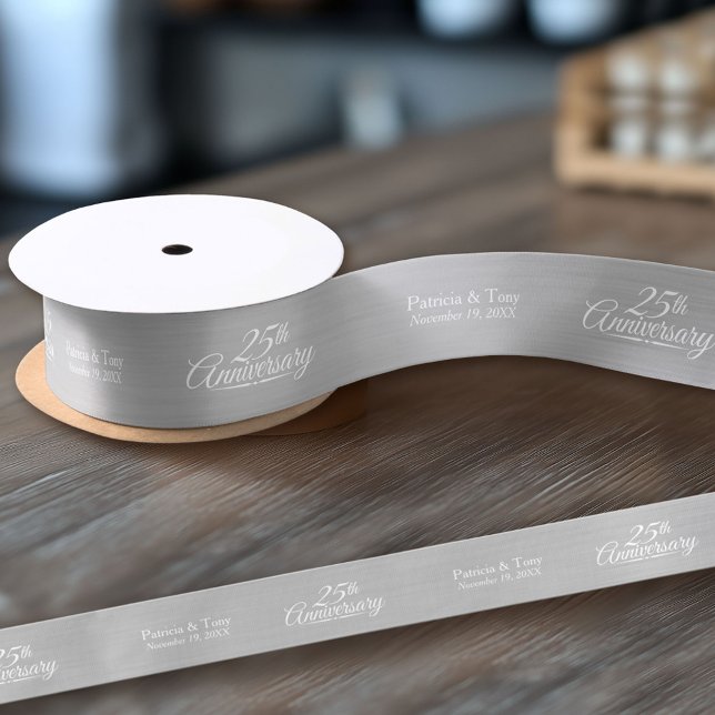 Lazo De Raso 25.º aniversario Boda personalizado (Custom Wedding Anniversary Ribbon)