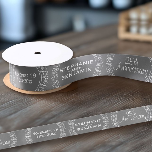 Lazo De Raso 25.º aniversario Boda personalizado (Custom Wedding Anniversary Ribbon)