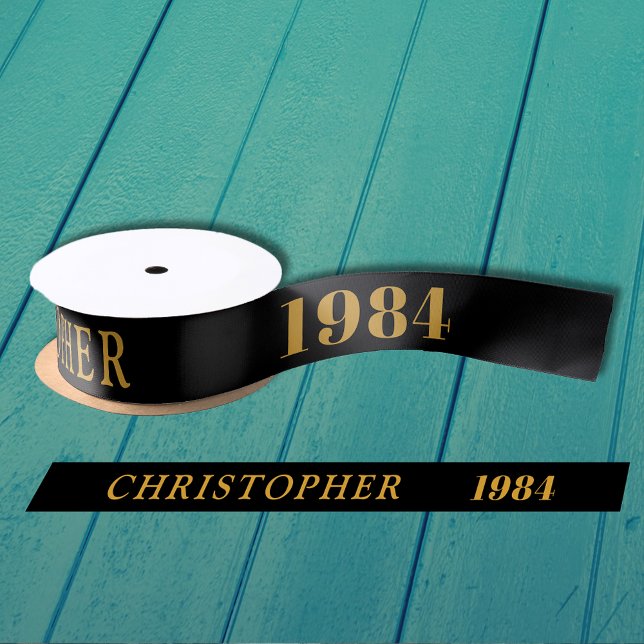 Lazo De Raso 40.º Nombramiento de cumpleaños 1984 Moda elegante (40th Birthday Black Gold Elegant Chic Satin Ribbon Born 1984 - Personalized Celebration Accessory)