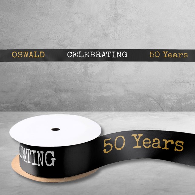 Lazo De Raso 50.ª legendaria retro de oro negro (50th Birthday Legendary Black Gold Retro Satin Ribbon
)