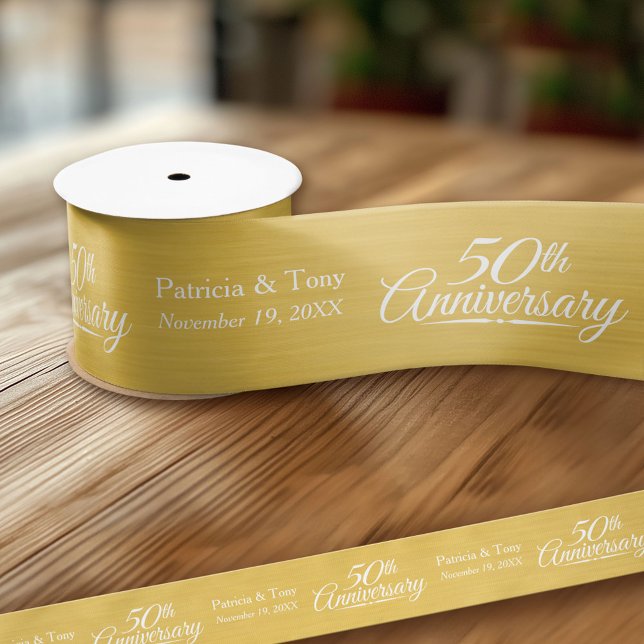 Lazo De Raso 50.º aniversario Boda de oro personalizado (Custom Wedding Anniversary Ribbon)