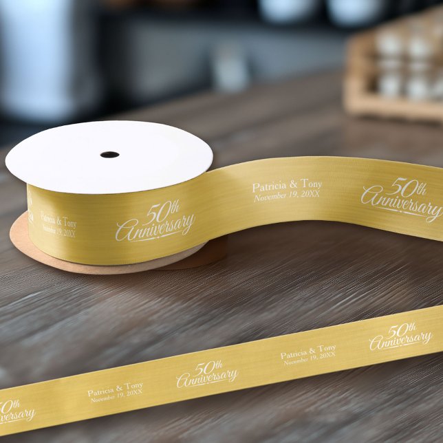 Lazo De Raso 50.º aniversario Boda de oro personalizado (Custom Wedding Anniversary Ribbon)