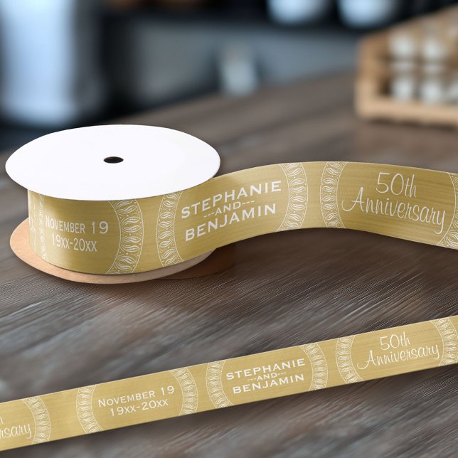 Lazo De Raso 50.º Aniversario Boda Oro personalizado (Custom Wedding Anniversary Ribbon)