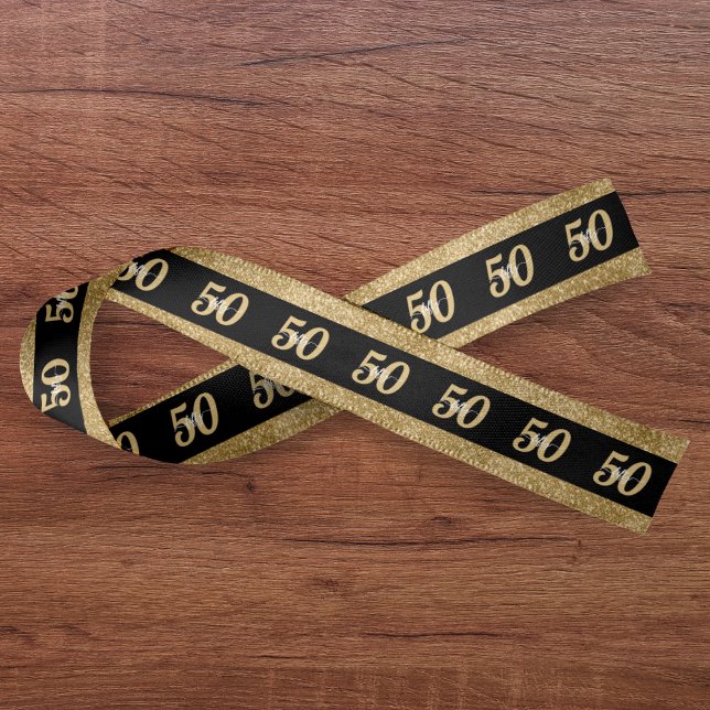 Lazo De Raso 50.º Purpurina de oro de cumpleaños (50th Birthday Gold Glitter Satin Ribbon
)