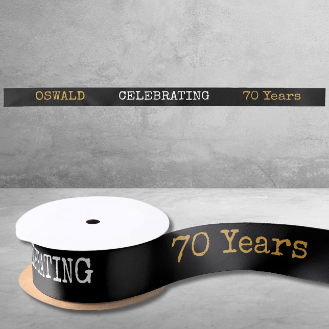 Lazo De Raso 70.ª legendaria retro de oro negro (70th Birthday Legendary Black Gold Retro Satin Ribbon
)