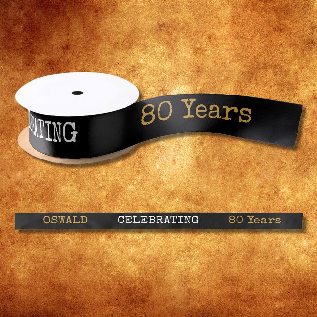 Lazo De Raso 80.ª legendaria retro de oro negro (For those celebrating an 80th birthday we have the ideal birthday party ribbon with a vintage feel.)
