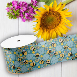 Lazo De Raso Abeja de miel y girasoles